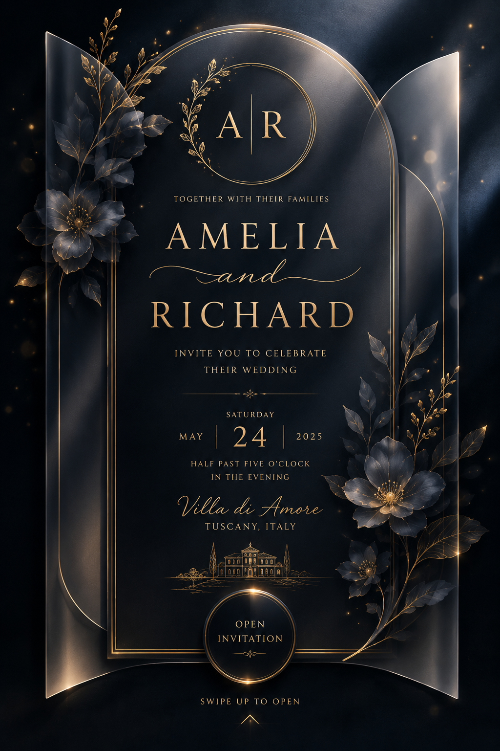 Midnight Bloom luxury wedding invitation
