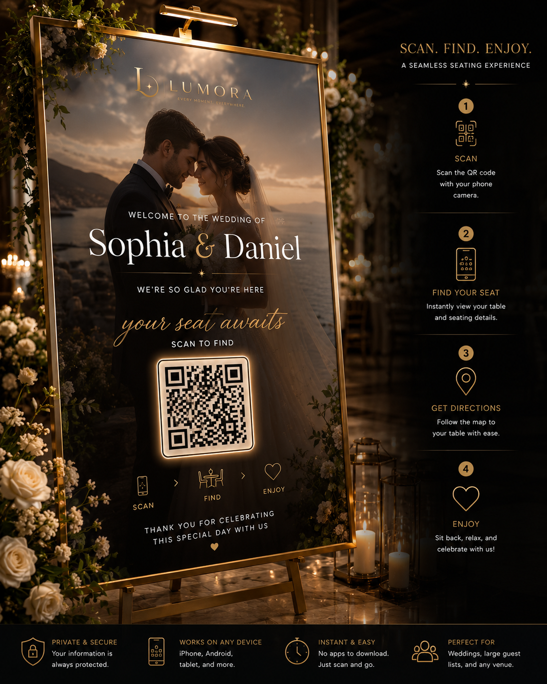 Lumora QR wedding seating experience
